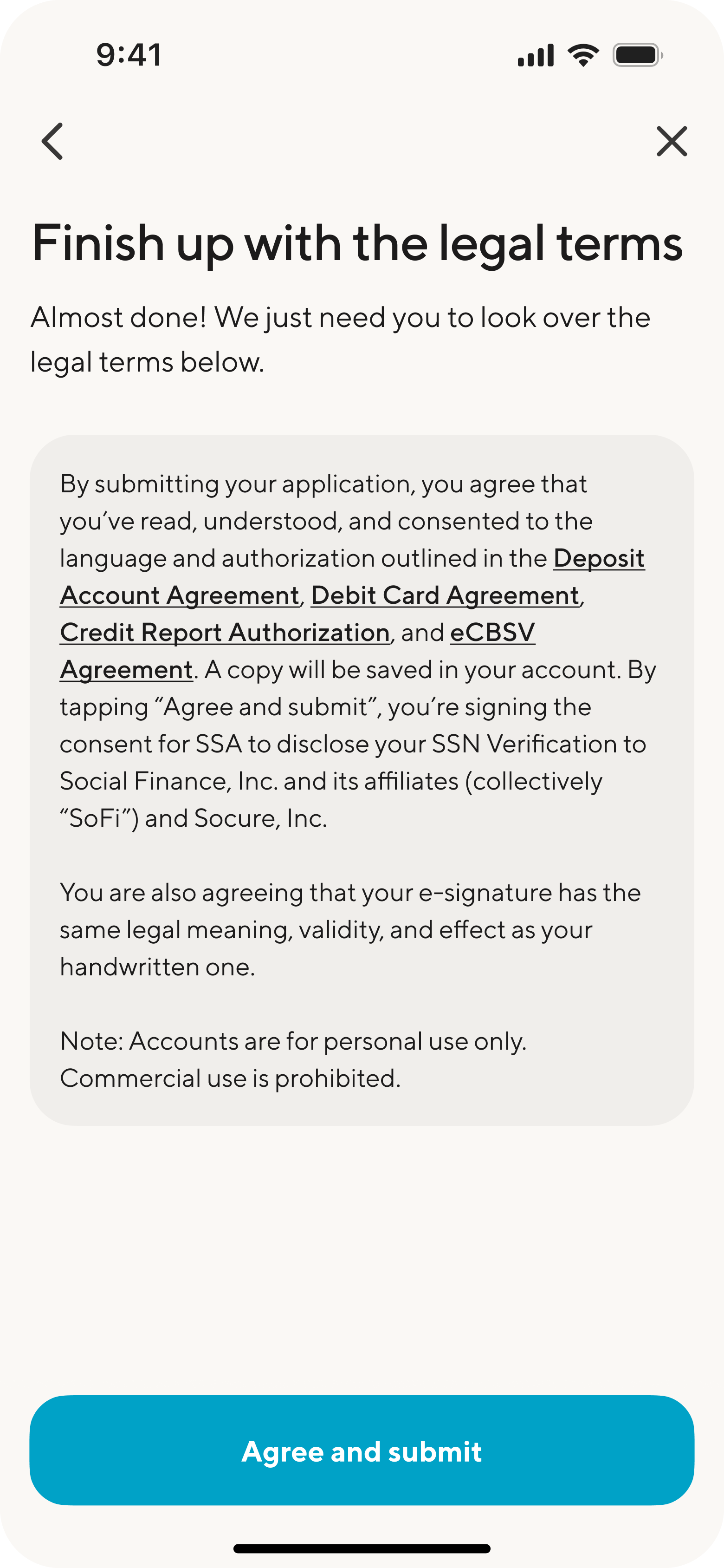 Control: Single consent block, no distinction between required and optional